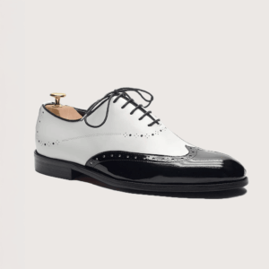 Homme Frosinone – Two-Tone Wingtip Brogue Oxford in White & Black Patent & Calf Leather